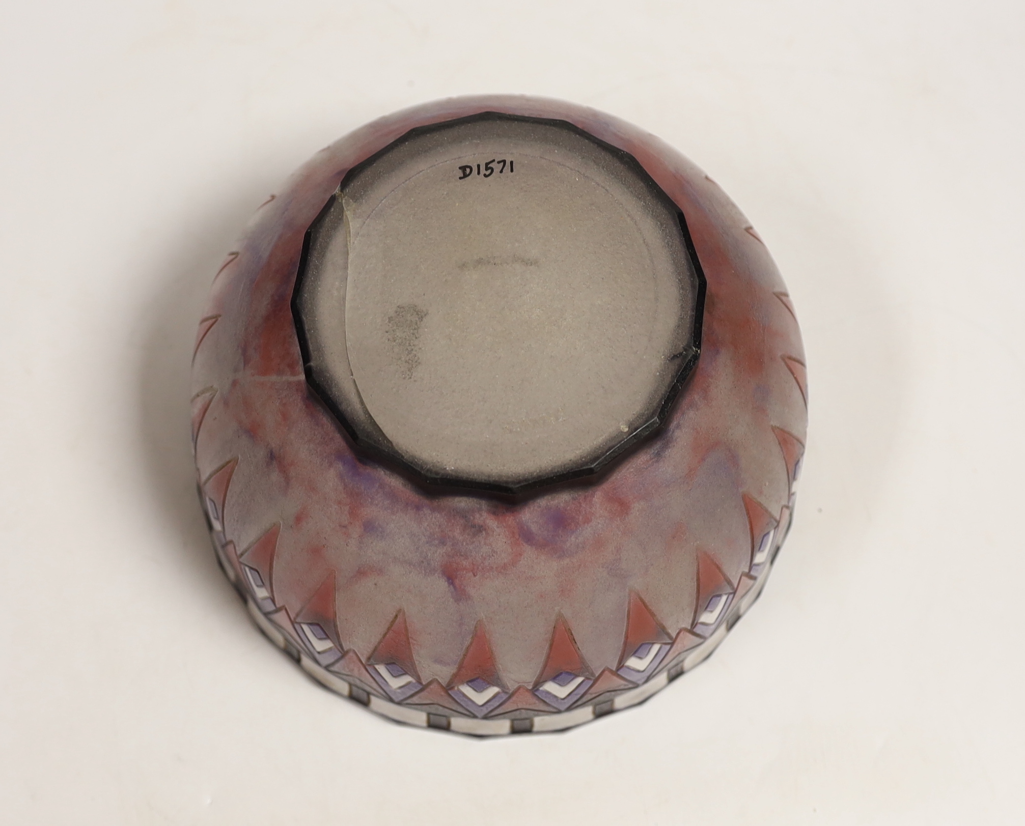 An Argy Rousseau pate de verre 'FERS DE LANCE' coupe, 20cm diameter